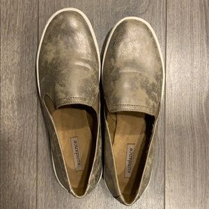 Sundance distressed leather silver slip-ons